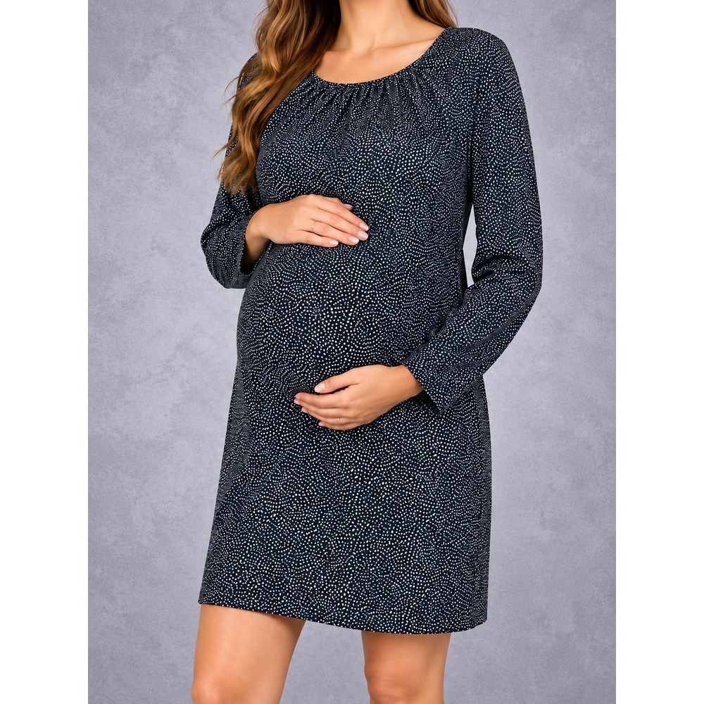 Hatch Maternity Shift Dress Womens 2 Black Polka Dot Long Sleeve Mini Casual